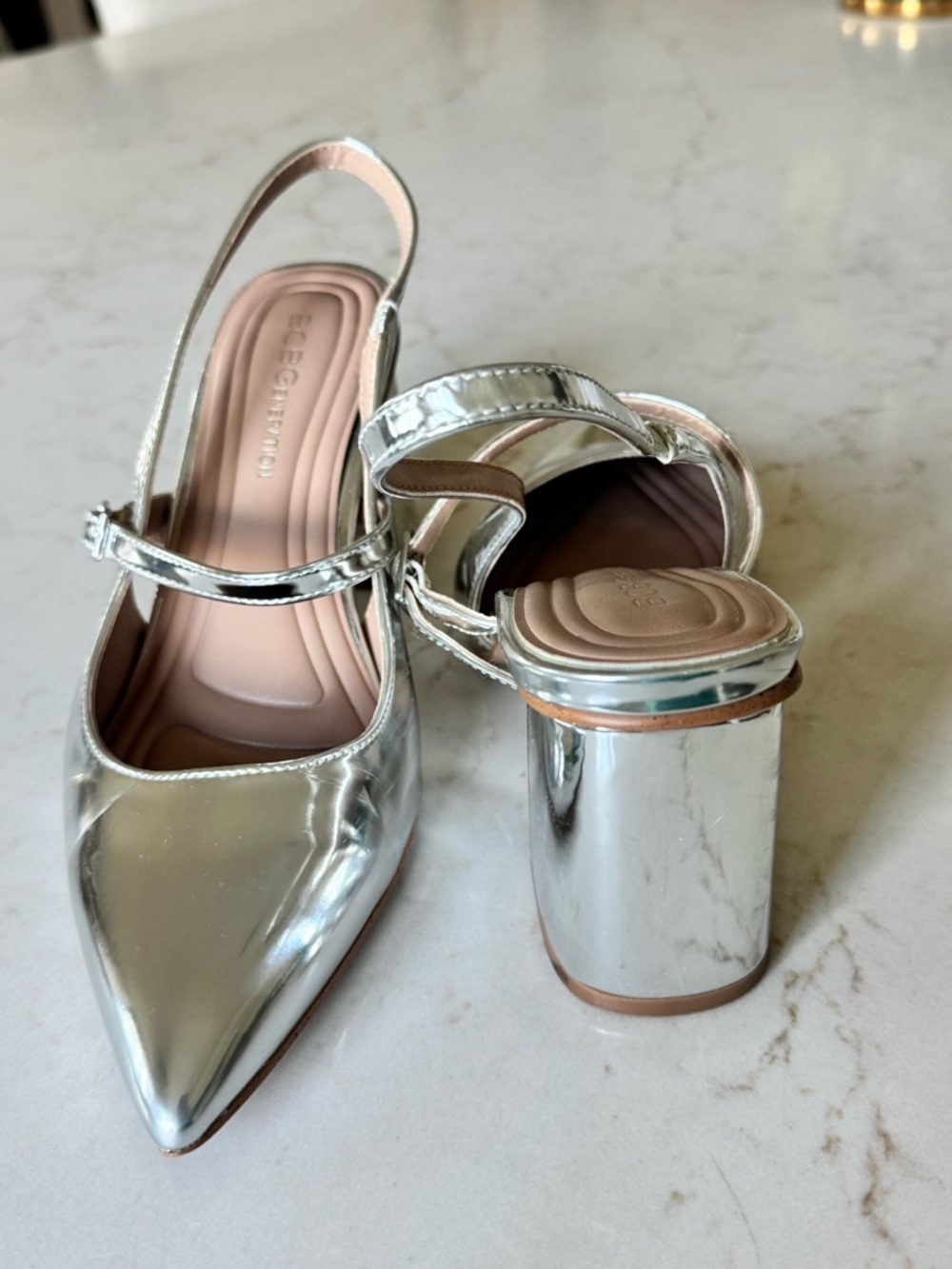 BCBGeneration Metallic Silver Pointed Sling Heels - Picture 2 of 6